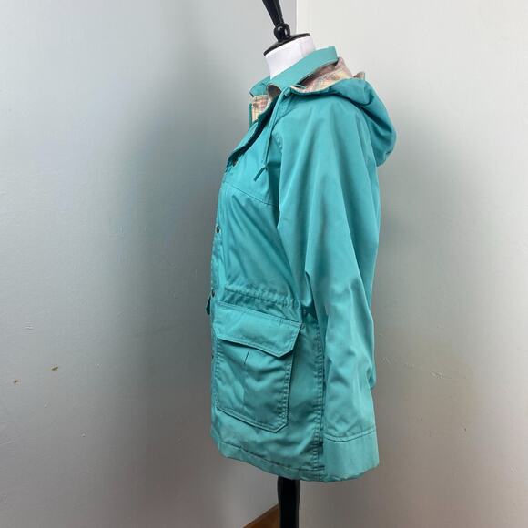 Vintage 80's Woolrich Blue Plaid Lined Winter Parka Field Jacket Hooded Medium - Picture 9 of 13